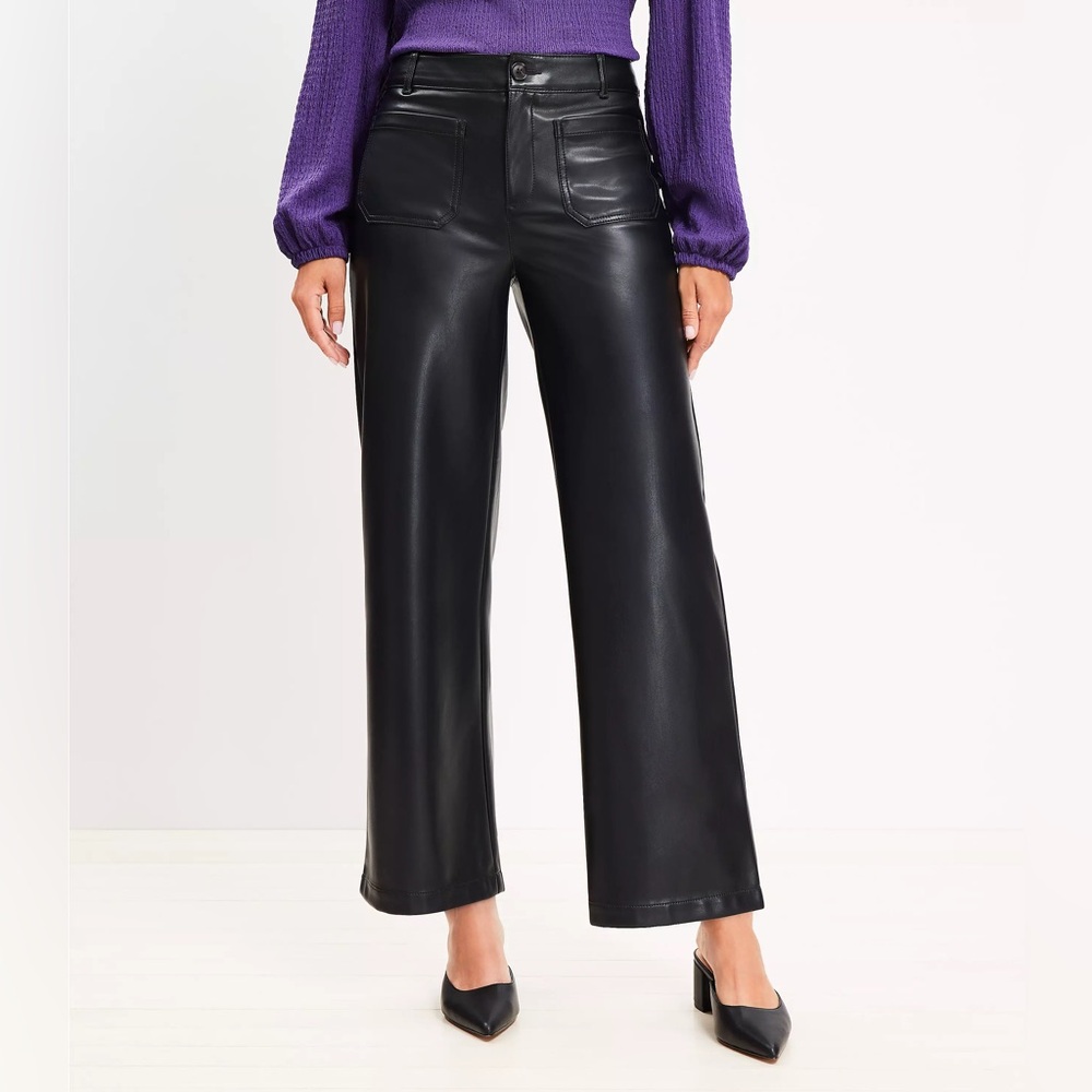 Loft Palmer Wide Leg Crop Pants in Faux Leather Women’s Size 6